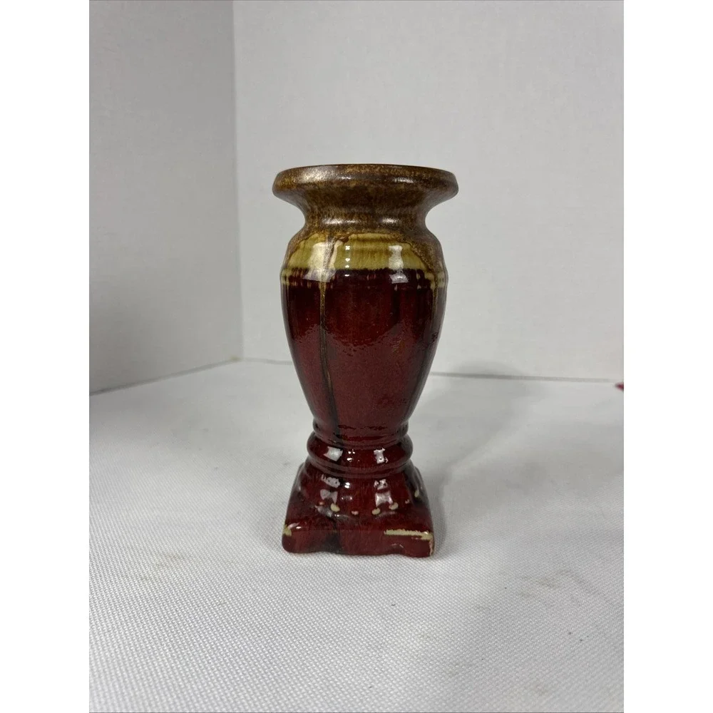Greek Look Distressed Red Gold Ceramic Candleholder Vase Shape‎
